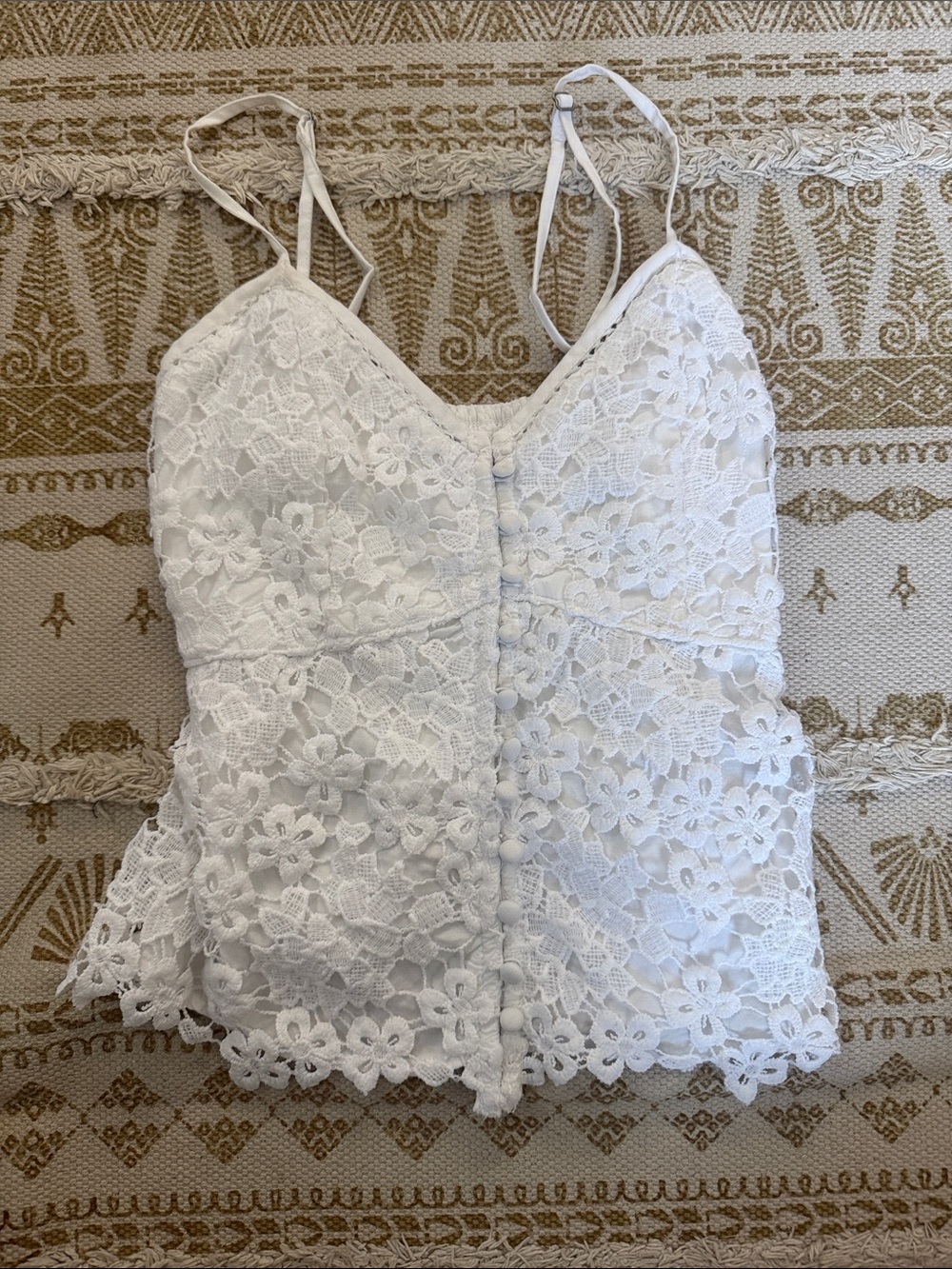 Abercrombie & Fitch White Floral Lace Button-Front Cami